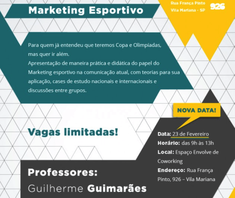 Curso de Marketing Esportivo da Ativa Esporte – 23/02 no Envolve Coworking